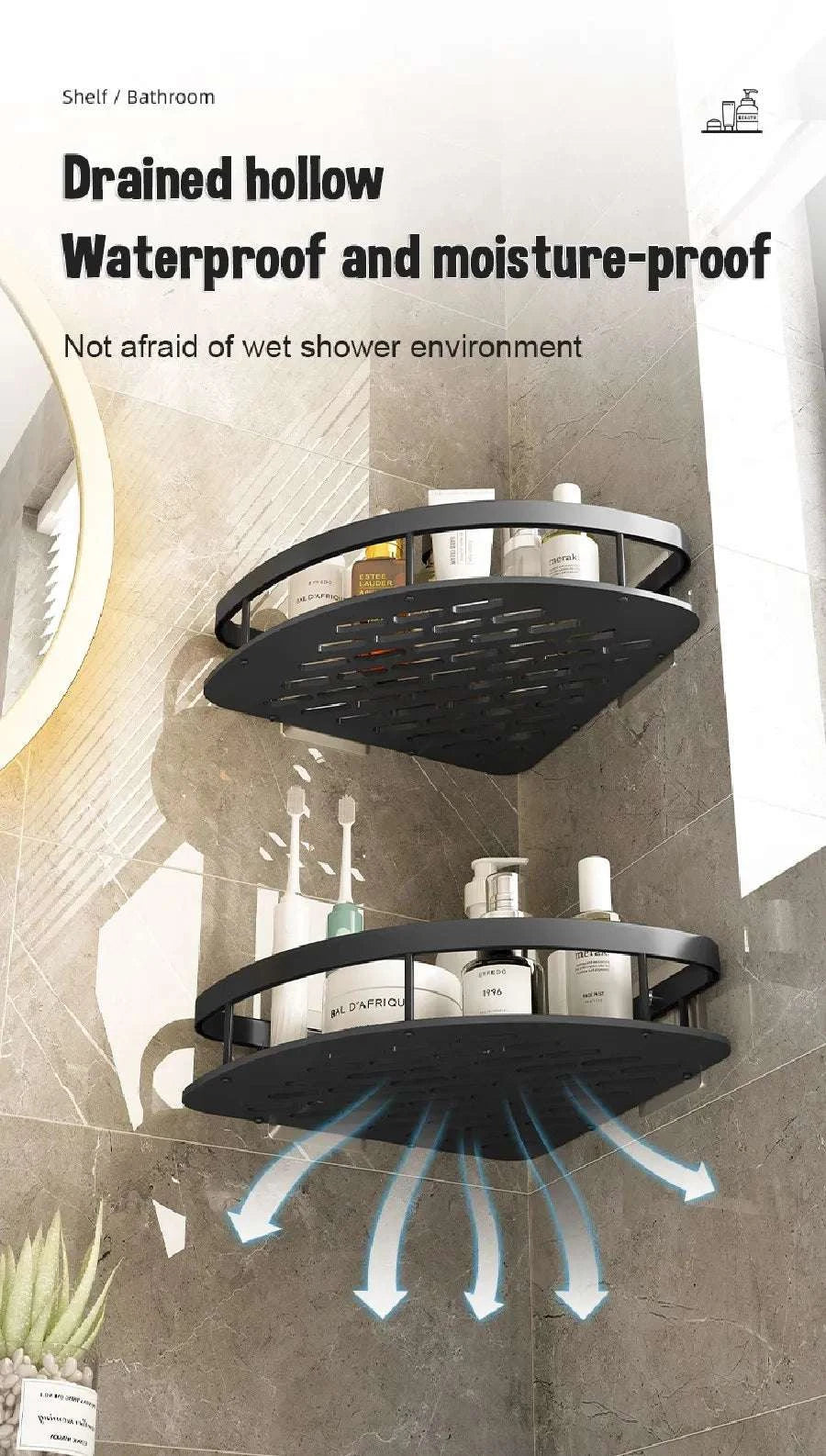 Bathroom Shelves Wall Mounted No Drill Space Aluminum Shower Corner Caddy Storage Shelf Kitchen Organizer Rack Floating Shelf Writings On The Wall 