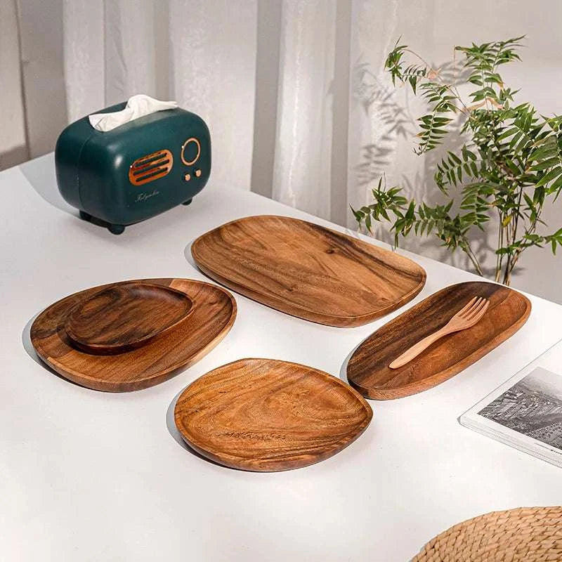 Solid Wood Dinner Plates Irregular Oval Serving Tray Fruit Dishes Dry Fruit Sushi Tea Tray Bread Wooden Plate Home Decoration Writings On The Wall 