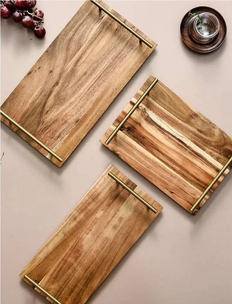 Kitchen Tray for Serving Food Trays for Desserts Dessert Tray With Handles Wooden Serve Storage Coffee Fruit Snack Drink Sweets Writings On The Wall 