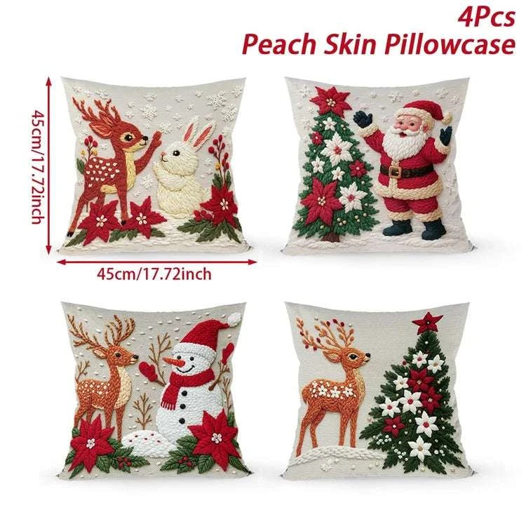 4pcs Merry Christmas Cushion Cover Home Decorations 2025 Christmas Ornament Pillow Case Xmas Navidad Gifts New Year Gifts 2026 Writings On The Wall 
