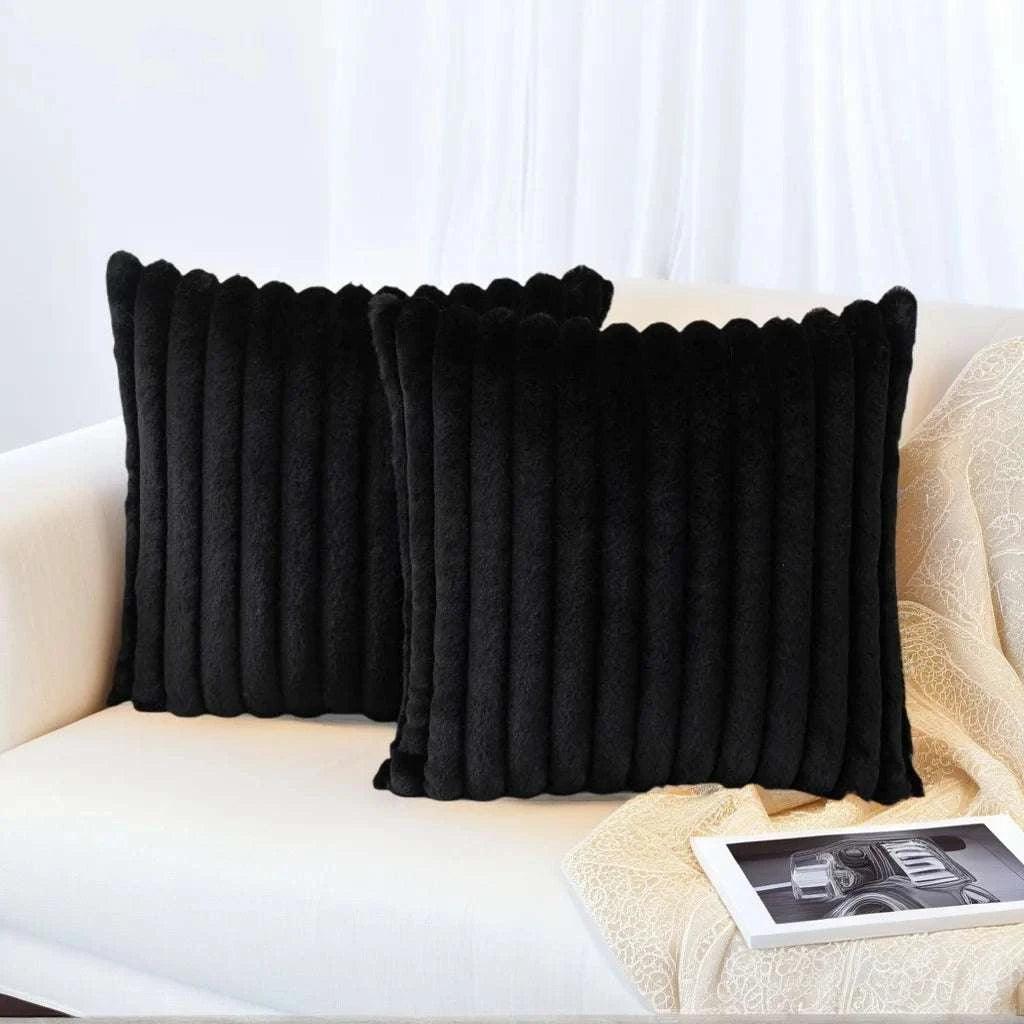 pack of 2 of artificial plush pillowcases, luxurious soft striped decorative pillowcases, suitable for sofa interiors Writings On The Wall 