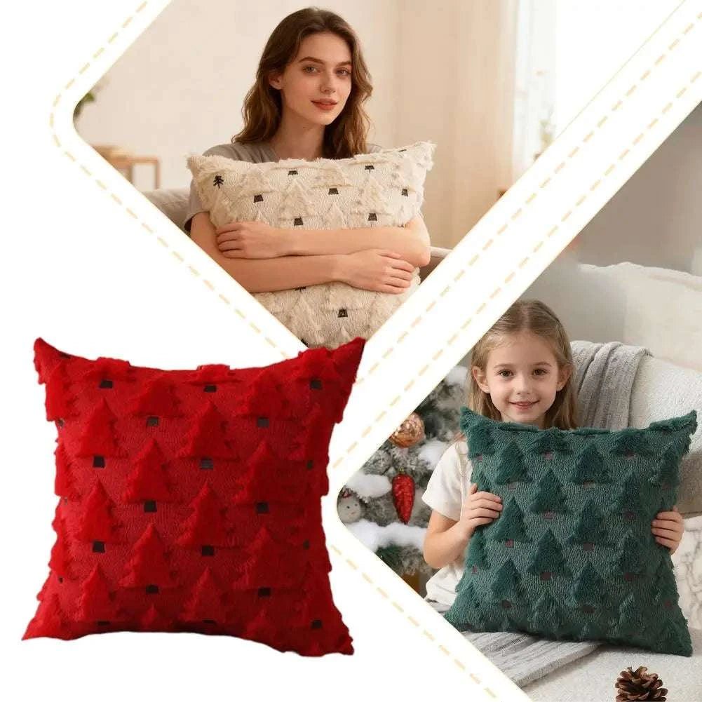 2Pcs 3D Plush Embroidery Christmas Tree Pillowcases Soft Comfortable Shape-resistant Simple Temperament Velvet Pillowcases Writings On The Wall 