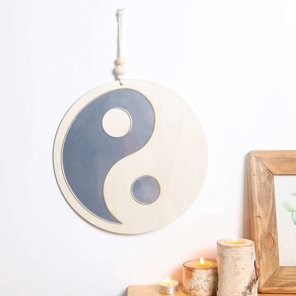 Wooden Mirror Home Decor Boho Wall Mirrors for Living Room Bedroom Tai Chi Yin Yang Wood Mirrors Room House Feng Shui Decoration Writings On The Wall 