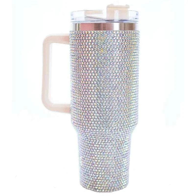 40oz Shiny Diamond Shiny Diamond Tumble Coffee Insulation Cup Stainless Steel Car Bottle Straw Large Capacity Rhinestone Cup Writings On The Wall 