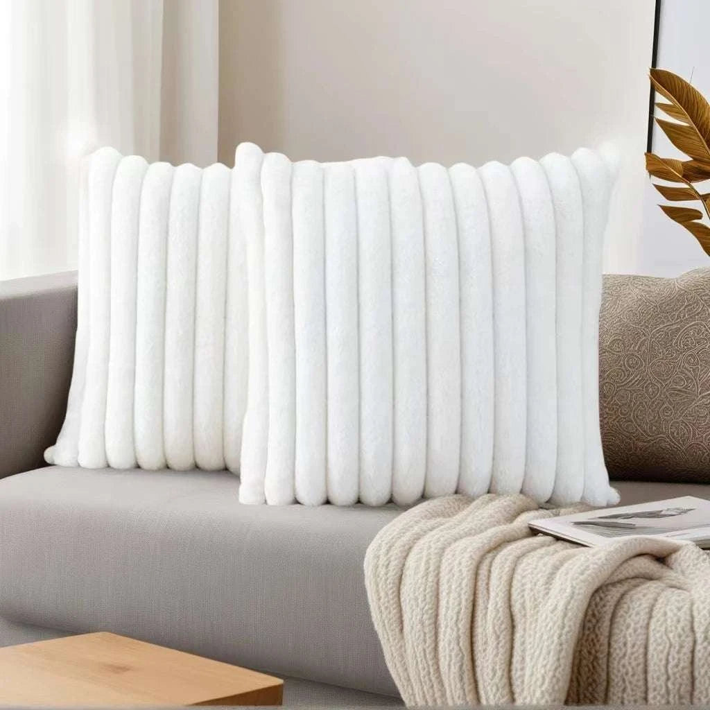 pack of 2 of artificial plush pillowcases, luxurious soft striped decorative pillowcases, suitable for sofa interiors Writings On The Wall 