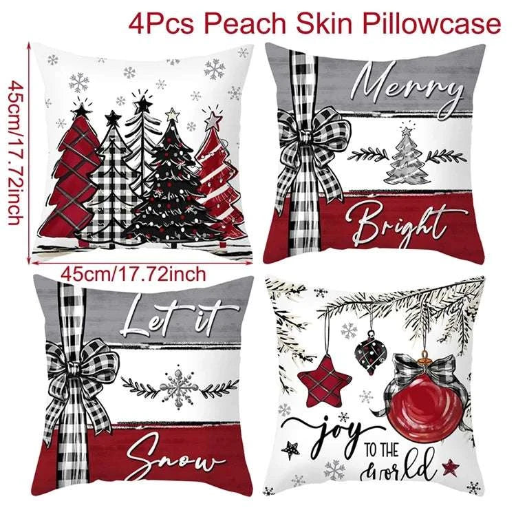 4pcs Merry Christmas Cushion Cover Home Decorations 2025 Christmas Ornament Pillow Case Xmas Navidad Gifts New Year Gifts 2026 Writings On The Wall 
