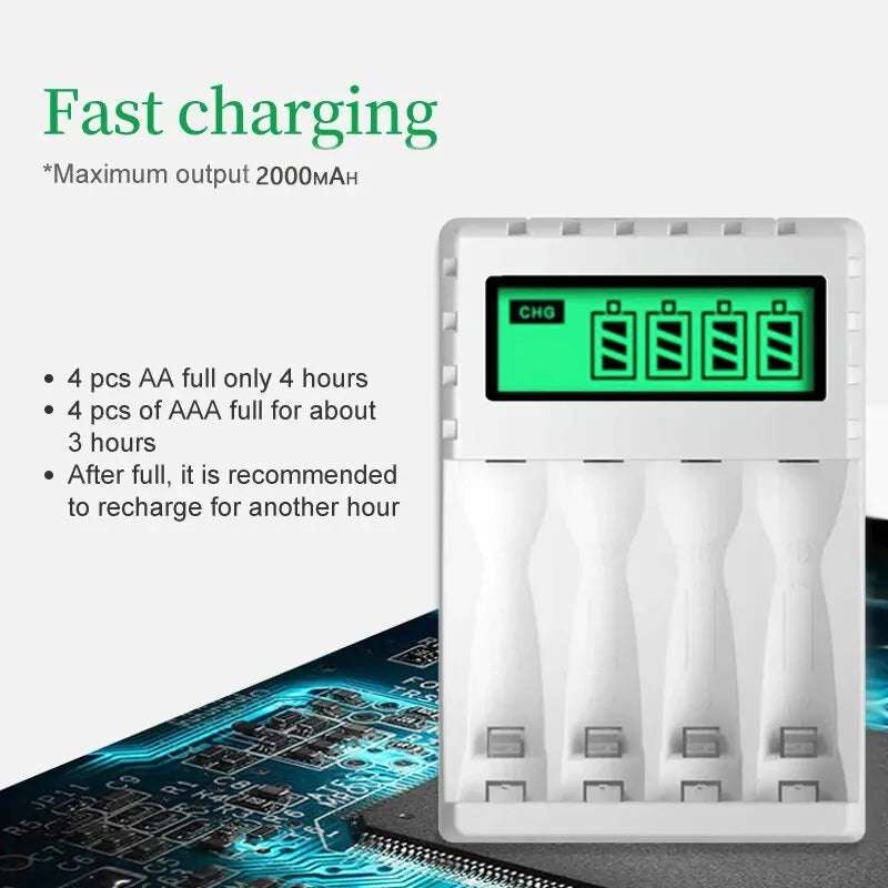 4 Slots Inteligent LCD Display Battery Charger Suitable for 1.2V AAAVAA Ni-Cd/Ni-Mh Rechargeable Battery Fast Charging Durable Writings On The Wall 