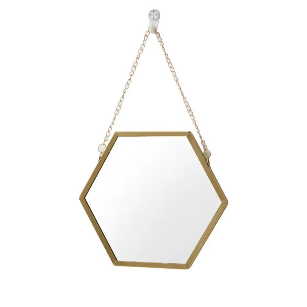 Wrought Iron Nordic Decorative Mirror Round/Hexagonal/Rectangle Metal Chain Creative Makeup Mirror Stable Single-sided