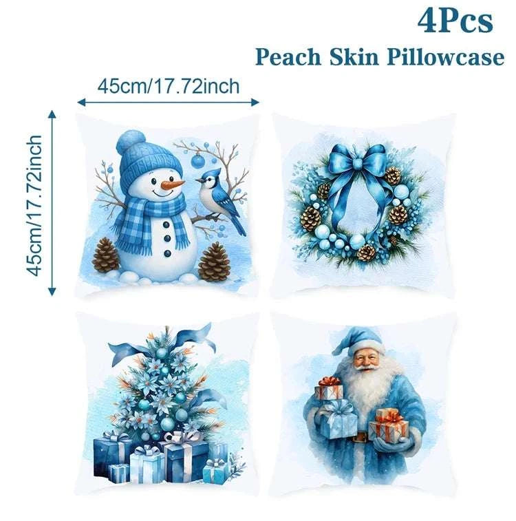 4pcs Merry Christmas Cushion Cover Home Decorations 2025 Christmas Ornament Pillow Case Xmas Navidad Gifts New Year Gifts 2026 Writings On The Wall 