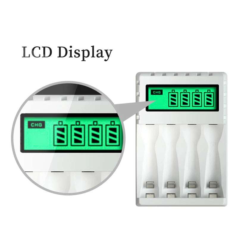 4 Slots Inteligent LCD Display Battery Charger Suitable for 1.2V AAAVAA Ni-Cd/Ni-Mh Rechargeable Battery Fast Charging Durable Writings On The Wall 