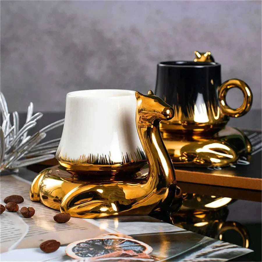 1PC Camel shaped coffee cup and plate set, ceramic small mug, 110ml/3.7oz creative cup Writings On The Wall 