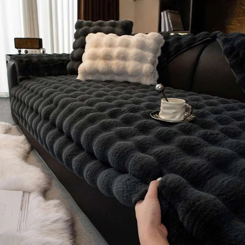 Thicken Imitation Rabbit Fur Plush Sofa Slipcover Non-slip Soft Sofa Towel Couch Cushion For Living Room Modern Home Decor Writings On The Wall 