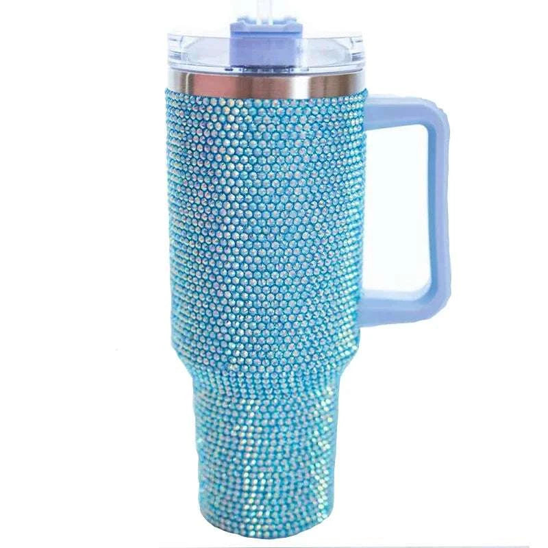 40oz Shiny Diamond Shiny Diamond Tumble Coffee Insulation Cup Stainless Steel Car Bottle Straw Large Capacity Rhinestone Cup Writings On The Wall 