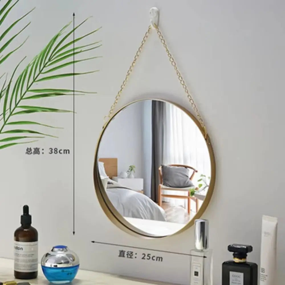 Wrought Iron Nordic Decorative Mirror Round/Hexagonal/Rectangle Metal Chain Creative Makeup Mirror Stable Single-sided