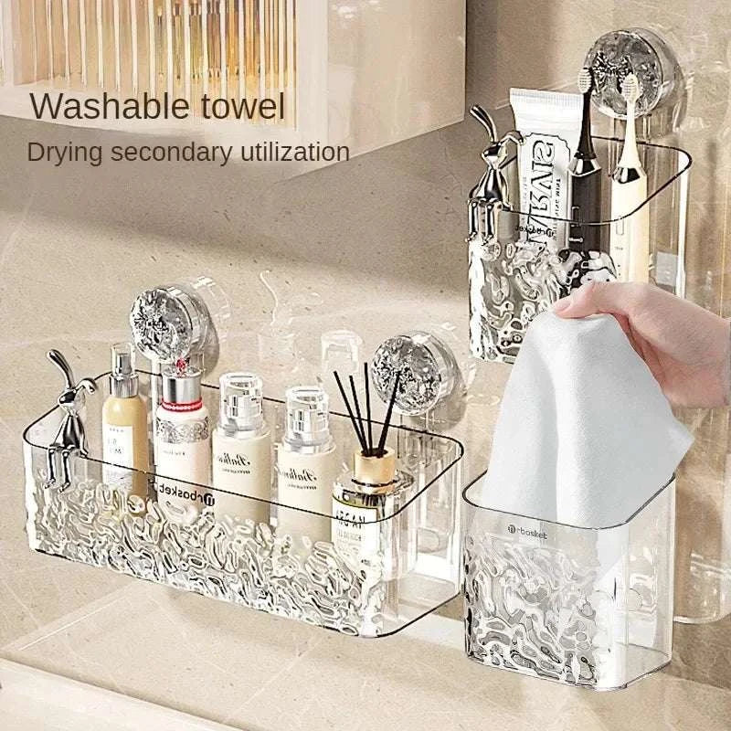 Shower Suction Cup Shelf Basket Light Glacier Pattern One Second Installation bathroom Organizer Storage Rotating to Suck Remove Writings On The Wall 