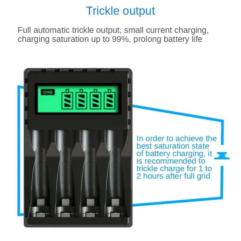 4 Slots Inteligent LCD Display Battery Charger Suitable for 1.2V AAAVAA Ni-Cd/Ni-Mh Rechargeable Battery Fast Charging Durable Writings On The Wall 