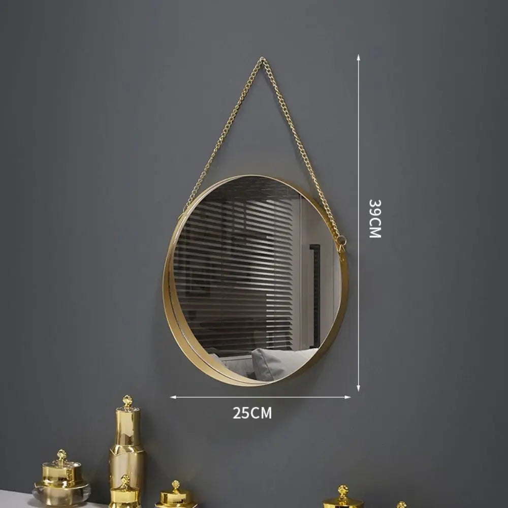 Wrought Iron Nordic Decorative Mirror Round/Hexagonal/Rectangle Metal Chain Creative Makeup Mirror Stable Single-sided