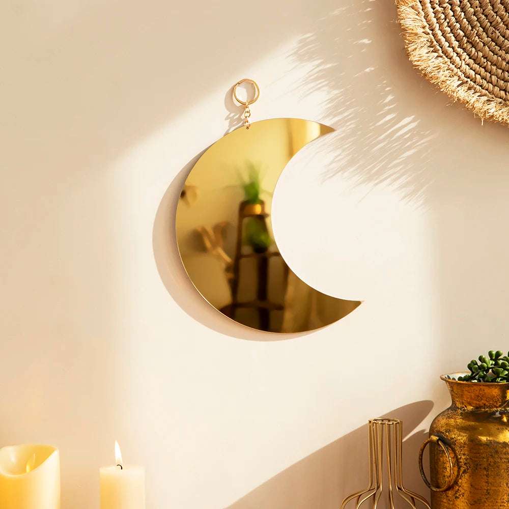Gold Moon Mirror Acrylic Makeup Mirror Hanging Decorative Mirrors for Wall Bedroom Living Room Bathroom Apartment Home Decor Writings On The Wall 