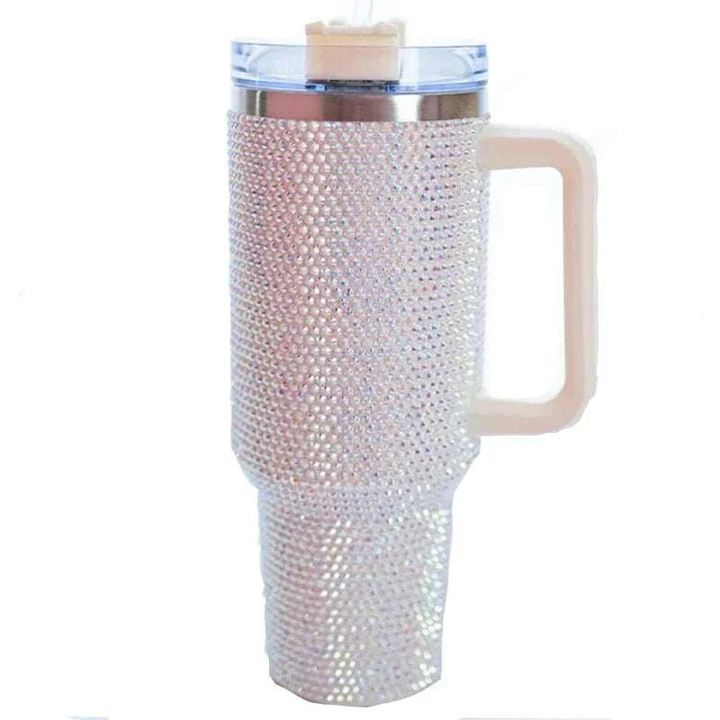 40oz Shiny Diamond Shiny Diamond Tumble Coffee Insulation Cup Stainless Steel Car Bottle Straw Large Capacity Rhinestone Cup Writings On The Wall 