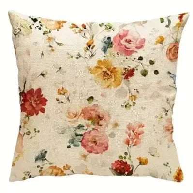 Linen Spring Floral Throw Pillow Covers Outdoor Colorful Decorative Cushion Cover Patio Couch Decor Print Pillowcase 45*45cm Writings On The Wall 