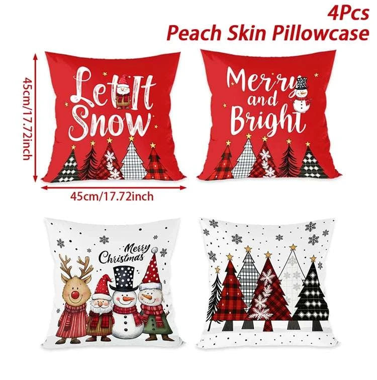 4pcs Merry Christmas Cushion Cover Home Decorations 2025 Christmas Ornament Pillow Case Xmas Navidad Gifts New Year Gifts 2026 Writings On The Wall 