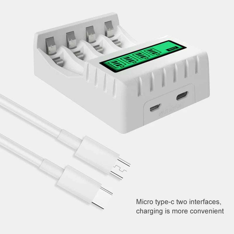 4 Slots Inteligent LCD Display Battery Charger Suitable for 1.2V AAAVAA Ni-Cd/Ni-Mh Rechargeable Battery Fast Charging Durable Writings On The Wall 