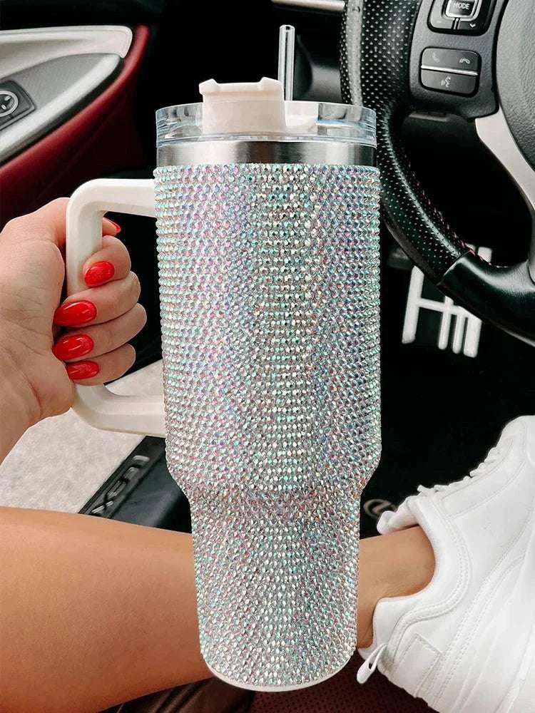 40oz Shiny Diamond Shiny Diamond Tumble Coffee Insulation Cup Stainless Steel Car Bottle Straw Large Capacity Rhinestone Cup Writings On The Wall 