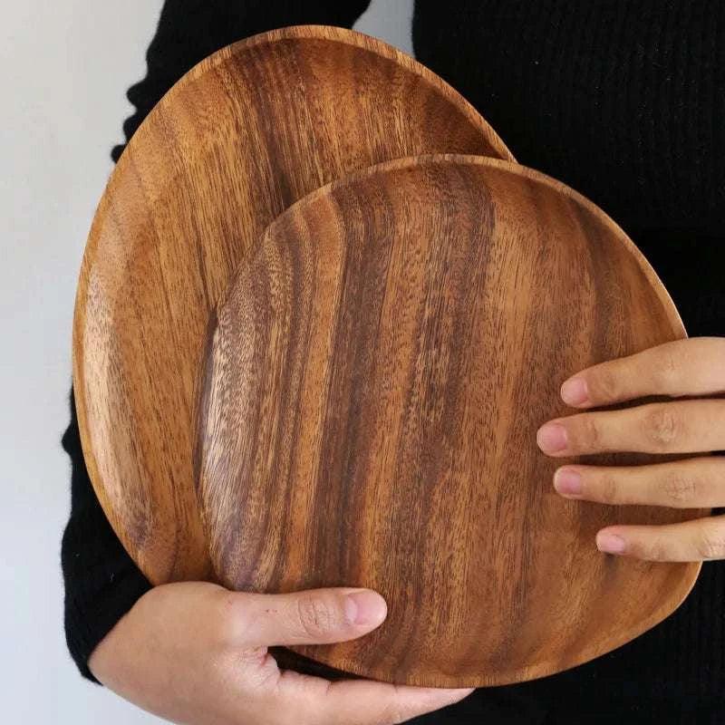 Solid Wood Dinner Plates Irregular Oval Serving Tray Fruit Dishes Dry Fruit Sushi Tea Tray Bread Wooden Plate Home Decoration Writings On The Wall 
