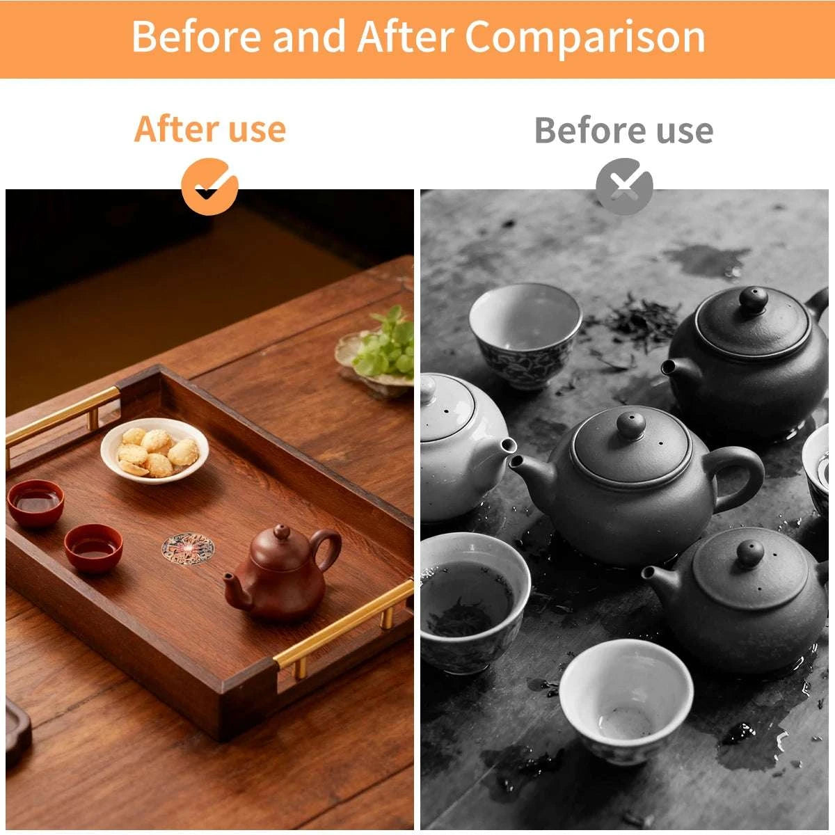 Solid Wood Rectangle Serving Tray with Gold Metal Handles - Coffee Table Ottoman Kitchen Decor 17.7x11.8'' Brown Writings On The Wall 