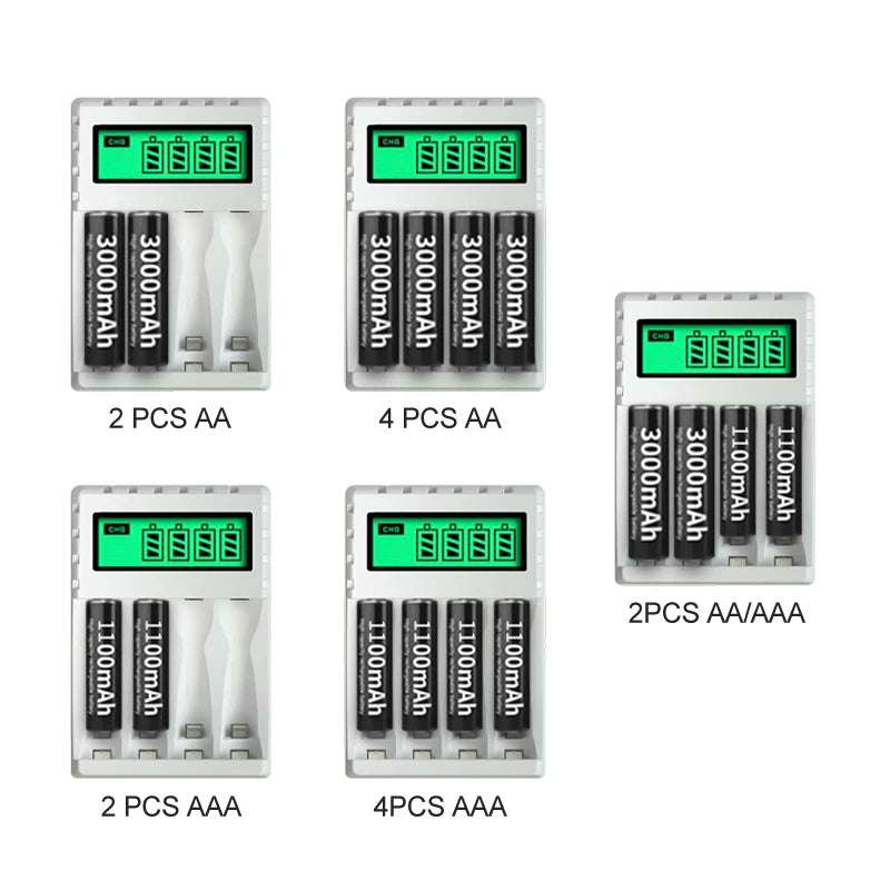 4 Slots Inteligent LCD Display Battery Charger Suitable for 1.2V AAAVAA Ni-Cd/Ni-Mh Rechargeable Battery Fast Charging Durable Writings On The Wall 