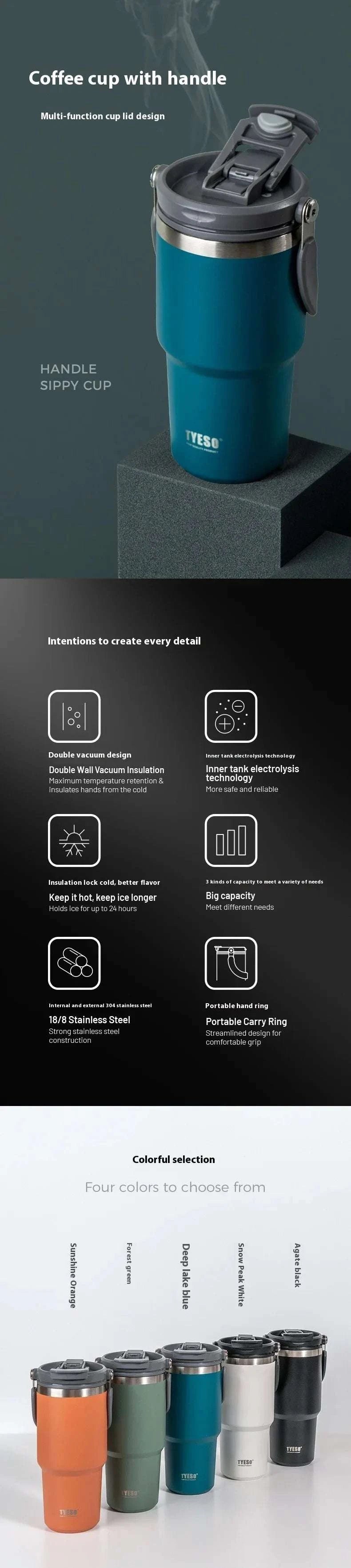 Tyeso Stainless Steel Coffee Cup Cold And Hot Double-layer Insulated Cup Tumbler Thermo Water Bottle Car Travel Mug Vacuum Cup Writings On The Wall 