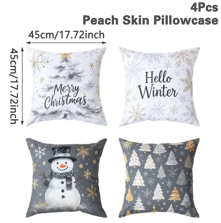 4pcs Merry Christmas Cushion Cover Home Decorations 2025 Christmas Ornament Pillow Case Xmas Navidad Gifts New Year Gifts 2026 Writings On The Wall 
