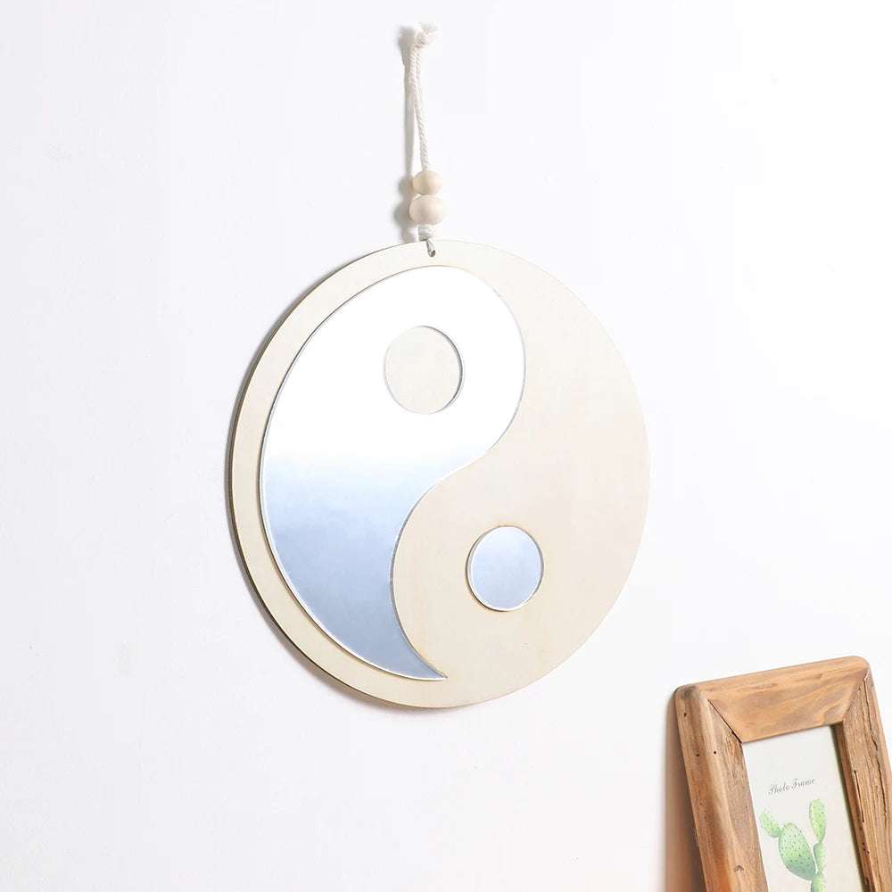Wooden Mirror Home Decor Boho Wall Mirrors for Living Room Bedroom Tai Chi Yin Yang Wood Mirrors Room House Feng Shui Decoration Writings On The Wall 