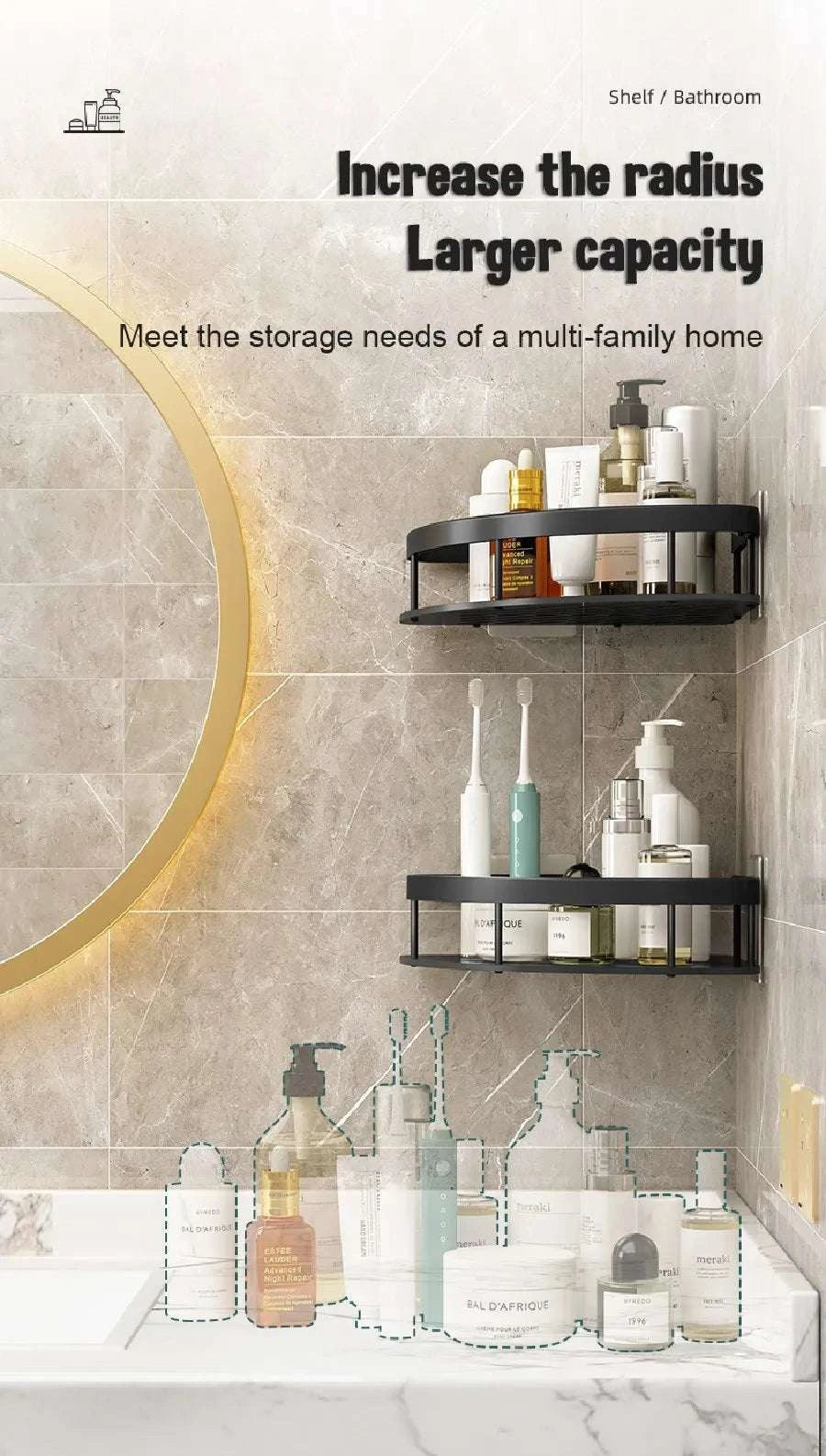 Bathroom Shelves Wall Mounted No Drill Space Aluminum Shower Corner Caddy Storage Shelf Kitchen Organizer Rack Floating Shelf Writings On The Wall 