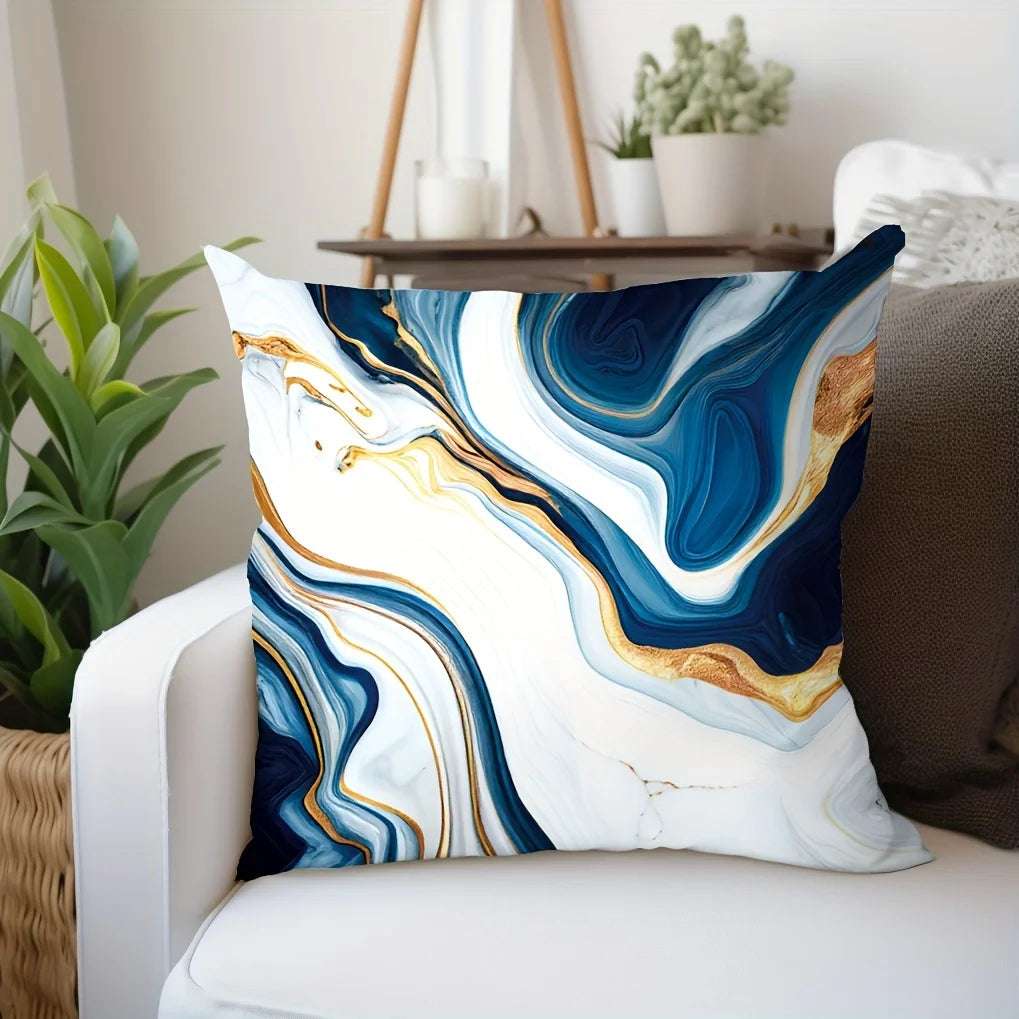 1pc Marble Textured Throw Pillowcase, Bedding Throw Pillow Cover ForLiving Room Bedroom Sofa, No Pillow Insert, 17.71*17.71in Writings On The Wall 