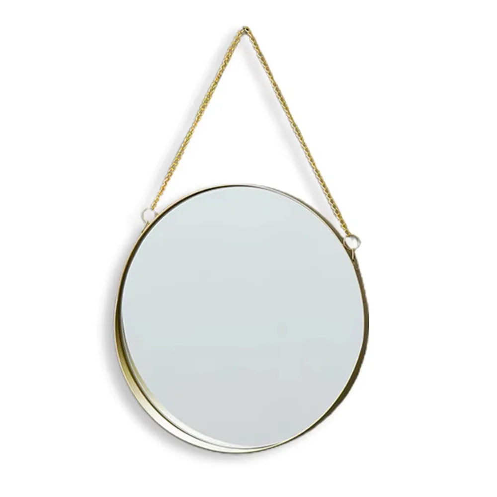 Wrought Iron Nordic Decorative Mirror Round/Hexagonal/Rectangle Metal Chain Creative Makeup Mirror Stable Single-sided