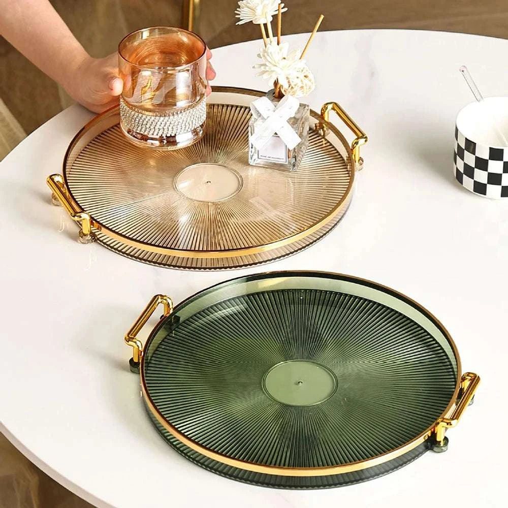 Round Serving Decorative Tray Plastic Serving Tray Kitchen Storages Decor for Party Coffee Table for Living Room Bathroom Writings On The Wall 