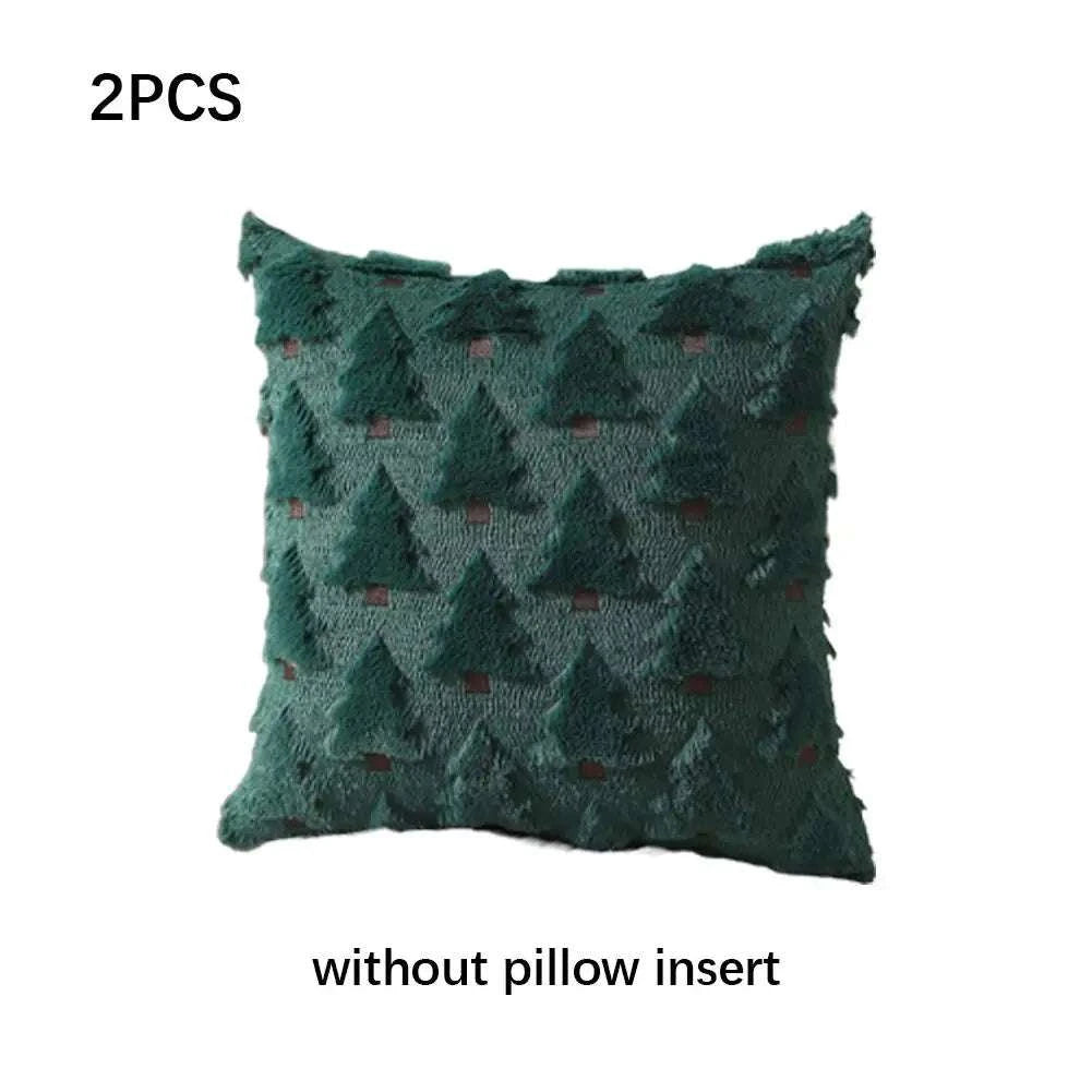 2Pcs 3D Plush Embroidery Christmas Tree Pillowcases Soft Comfortable Shape-resistant Simple Temperament Velvet Pillowcases Writings On The Wall 