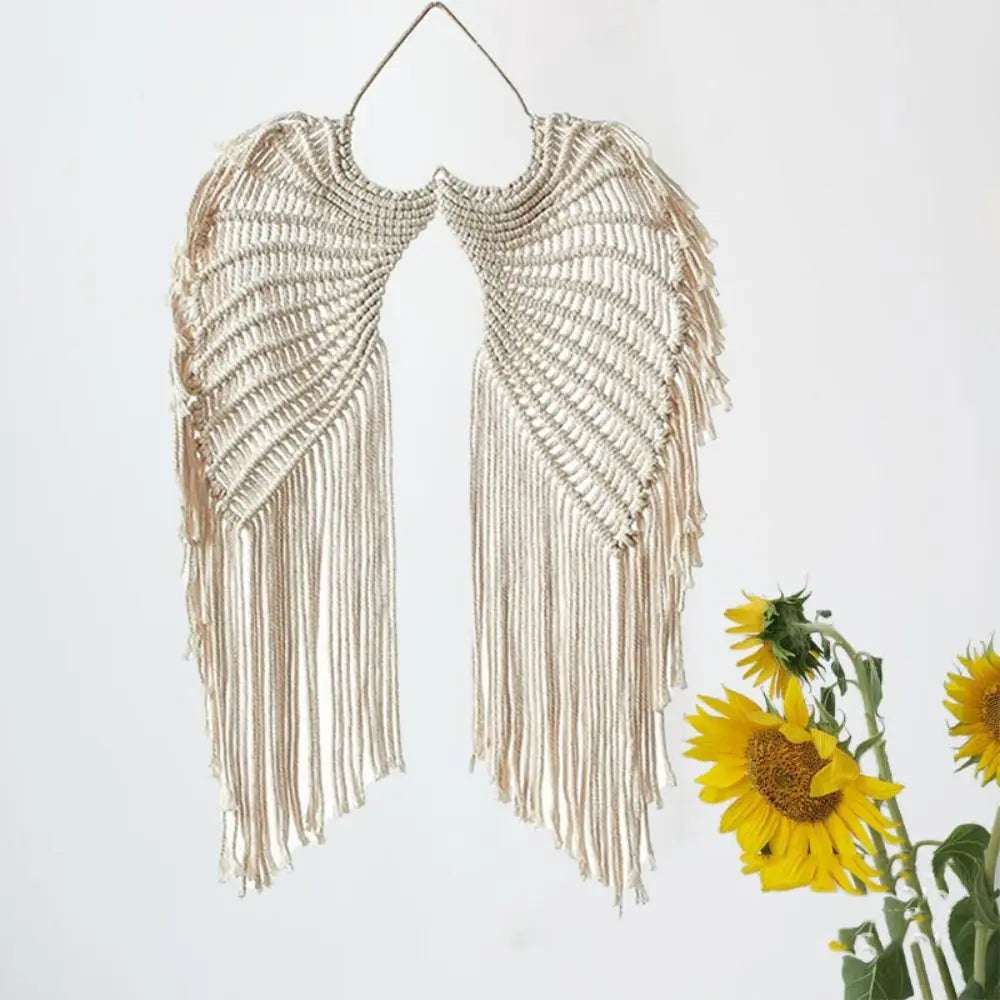 Macrame Wing Tapestry Boho Style Hand-woven Wall Hanging Ornaments with Tassels Symmetrical Background Wall Decoration Writings On The Wall 