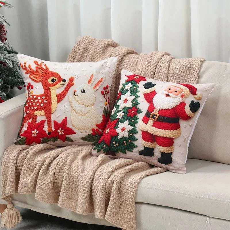 4pcs Merry Christmas Cushion Cover Home Decorations 2025 Christmas Ornament Pillow Case Xmas Navidad Gifts New Year Gifts 2026 Writings On The Wall 