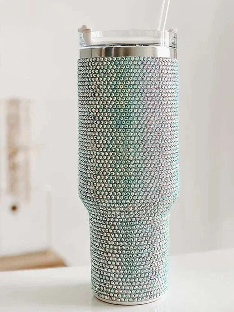 40oz Shiny Diamond Shiny Diamond Tumble Coffee Insulation Cup Stainless Steel Car Bottle Straw Large Capacity Rhinestone Cup Writings On The Wall 