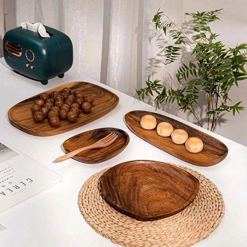 Solid Wood Dinner Plates Irregular Oval Serving Tray Fruit Dishes Dry Fruit Sushi Tea Tray Bread Wooden Plate Home Decoration Writings On The Wall 