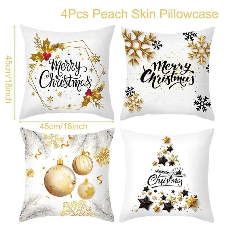 4pcs Merry Christmas Cushion Cover Home Decorations 2025 Christmas Ornament Pillow Case Xmas Navidad Gifts New Year Gifts 2026 Writings On The Wall 