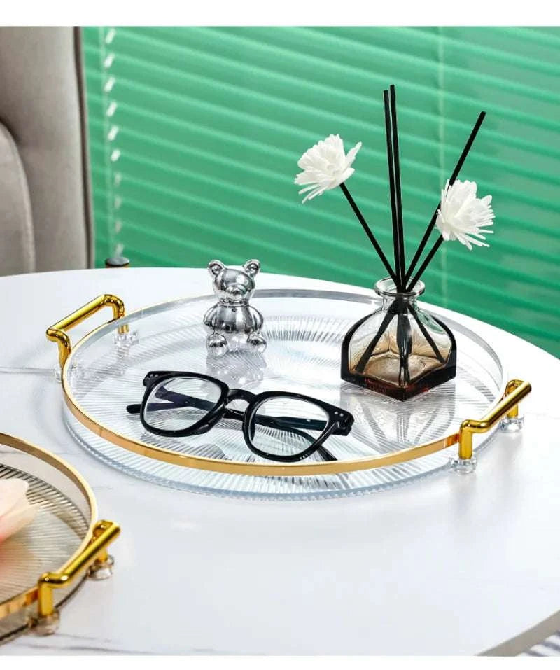 Round Serving Decorative Tray Plastic Serving Tray Kitchen Storages Decor for Party Coffee Table for Living Room Bathroom Writings On The Wall 