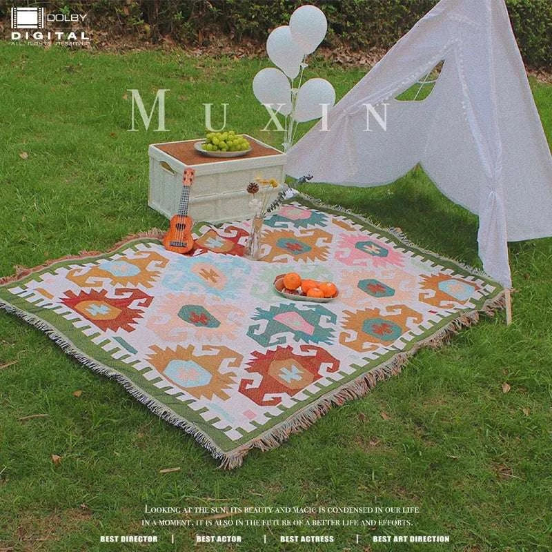 1pc Outdoor blanket, picnic mat, home bed sheet, checkered sofa, throwing camping blanket, tent mat, warm blanket, tear resistan Writings On The Wall 