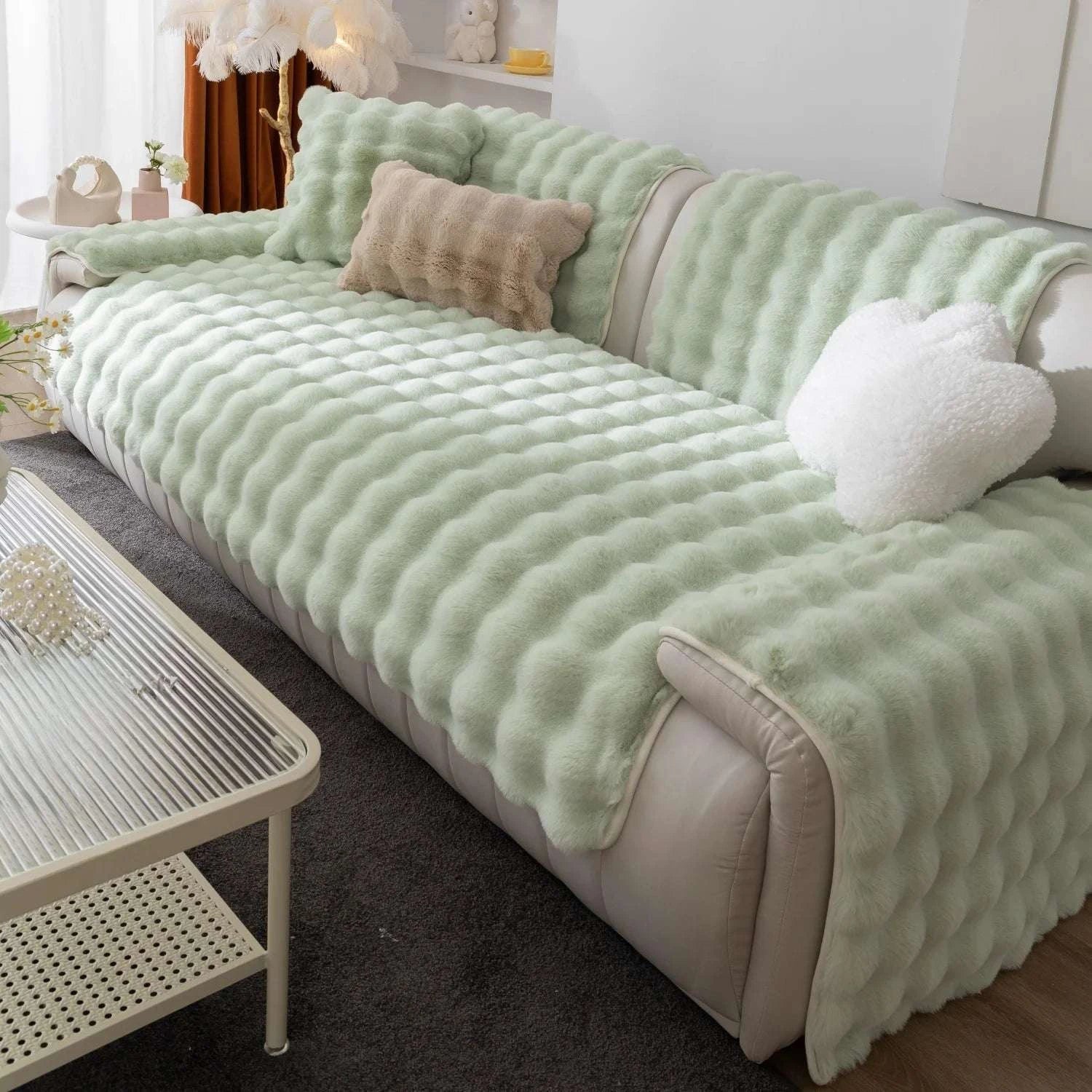Thicken Imitation Rabbit Fur Plush Sofa Slipcover Non-slip Soft Sofa Towel Couch Cushion For Living Room Modern Home Decor Writings On The Wall 