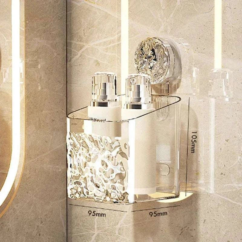 Shower Suction Cup Shelf Basket Light Glacier Pattern One Second Installation bathroom Organizer Storage Rotating to Suck Remove Writings On The Wall 