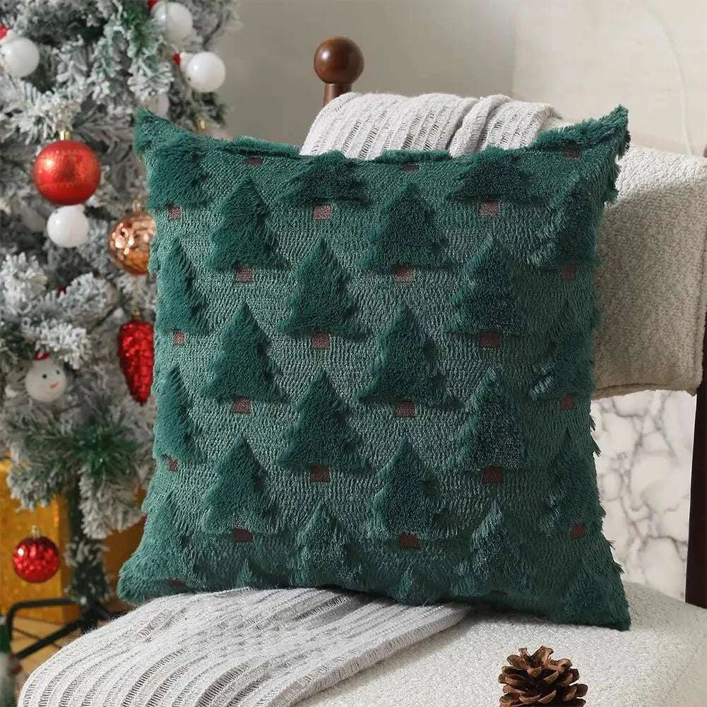 2Pcs 3D Plush Embroidery Christmas Tree Pillowcases Soft Comfortable Shape-resistant Simple Temperament Velvet Pillowcases Writings On The Wall 