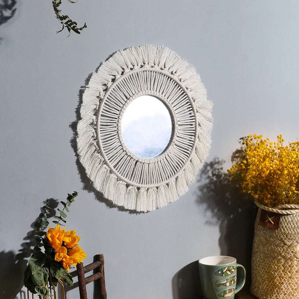 Wall Mirror Macrame Decorative Mirrors Boho Home Decor Wall Hanging Mirror for Living Room Decoration Bedroom Baby Nursery Gift Writings On The Wall 