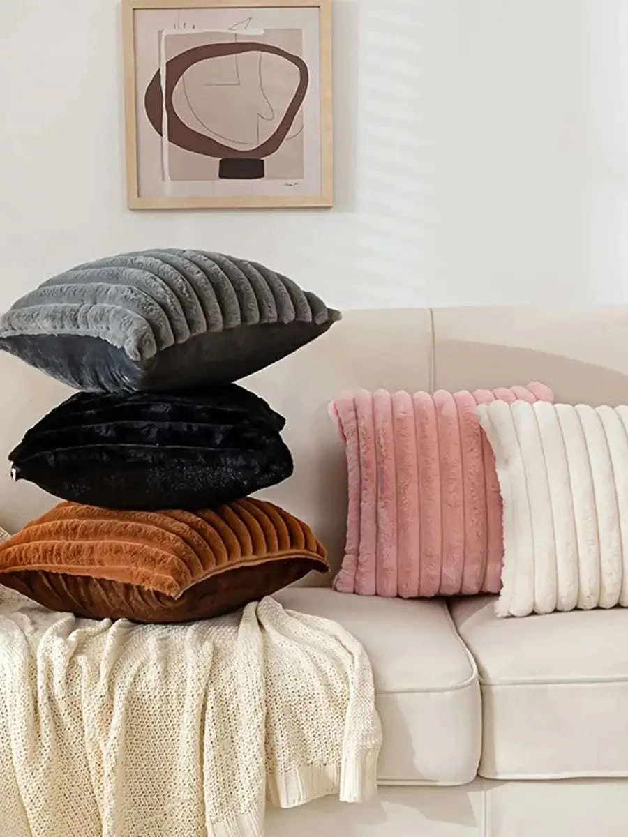 pack of 2 of artificial plush pillowcases, luxurious soft striped decorative pillowcases, suitable for sofa interiors Writings On The Wall 